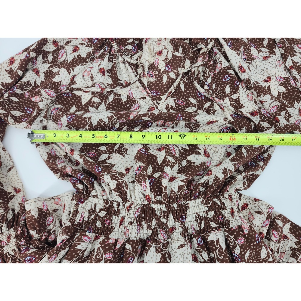 Entro Brown Floral Paisley Smocked Waist Tiered Ruffle Mini Dress Small Boho - Picture 5 of 7